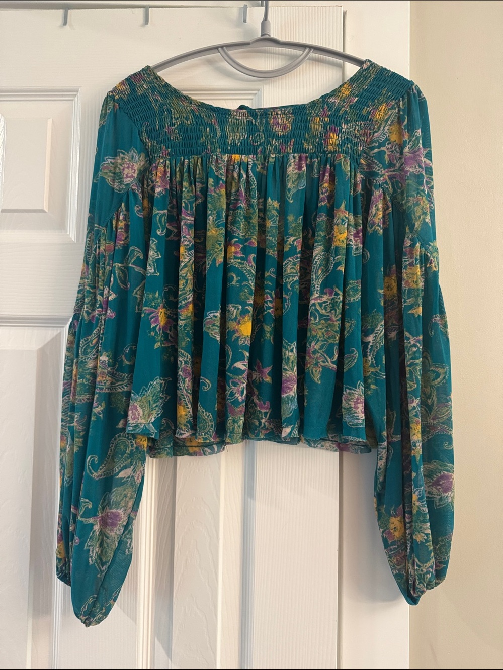Free People Teal Multicolor Paisley Stretchy Top